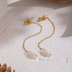 Boucles d'oreilles pendantes ovales en acier inoxydable 304 et perles d'eau douce&nbsp;PG0199