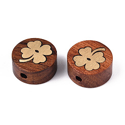 Mala in legno di sandalo naturale e perline in ottone&nbsp;WOOD-T032-33D