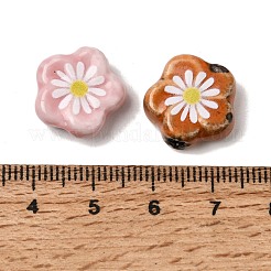 Cuentas de porcelana esmaltadas con estampado de margaritas&nbsp;PR-CBA03B0-04