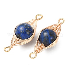 Runde Verbindungsstücke aus natürlichem Lapislazuli mit Kupferdraht in Fischgrätmuster&nbsp;KK-Z152-05G-07B