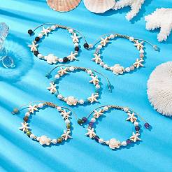 Braccialetti con perline intrecciate con pietre preziose rotonde e conchiglie da 6 mm&nbsp;BJEW-JB10321