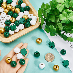 140 Stück 4 Stile Saint Patrick's Day Themen bedruckte natürliche Holzperlen-Sets&nbsp;WOOD-SP0001-29
