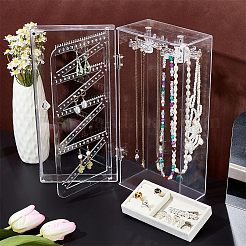 Rechteckige Schmuck-Organizer-Aufbewahrungsbox aus Kunststoff mit 24 Haken&nbsp;OBOX-WH0001-06