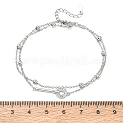 Pulseras de latón con microincrustaciones de circonitas cúbicas transparentes y eslabones tipo llave de una sola hebra.&nbsp;KK-CBA6980-20P