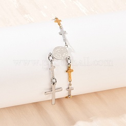 201 braccialetti ovali in acciaio inossidabile con ciondolo di San Benedetto&nbsp;BJEW-B143-01GP