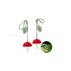 Decorazioni pendenti con funghi e foglie fatte a mano all'uncinetto in lana&nbsp;AJEW-WH0314-465