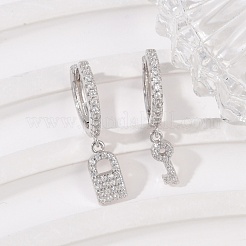 Lock & Key 925 Creolen aus Sterlingsilber mit Mikropflaster und klaren Zirkonia für Damen&nbsp;EJEW-G427-01P-03