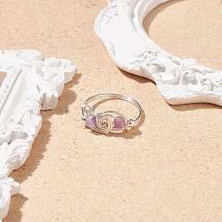 Bague en spirale perlée d'améthyste naturelle&nbsp;RJEW-TA00049-04