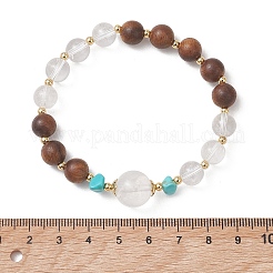 Bracelets extensibles ronds en cristal de quartz naturel et perles de bois pour femmes et filles&nbsp;BJEW-TA00721