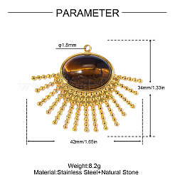 Pendentifs en œil de tigre naturel pavés en acier inoxydable 304&nbsp;STAS-OY018-33G
