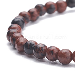 Bracelet extensible perlé rond en obsidienne acajou naturel&nbsp;BJEW-JB07905-03