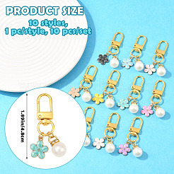 10 pendentif en alliage émaillé orné d'une fleur et d'une perle acrylique&nbsp;HJEW-SW00490