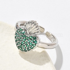 Messing-Manschettenringe mit heiligem Herzen und Mikropflaster und Zirkonia für Damen&nbsp;RJEW-B117-01P