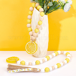 2 guirlande de perles en bois de citron de 2 styles avec pompon en jute rustique&nbsp;HJEW-GF0001-26