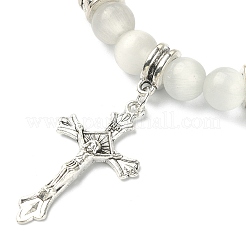 Bracciale elasticizzato con perline rotonde cat eye con ciondoli in lega da donna&nbsp;BJEW-TA00328