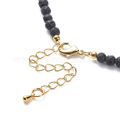 Perlenkette aus natürlichem Aquamarin und Lavagestein mit Messinganhänger&nbsp;NJEW-JN03997