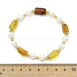 Stretcharmbänder aus natürlichen Süßwasserzuchtperlen und Bernsteinperlen für Damen&nbsp;BJEW-JB13606