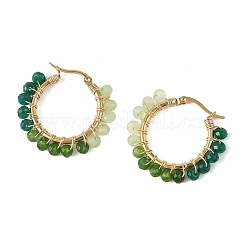 Boucles d'oreilles créoles en acier inoxydable 201 et perles rondelles en jade naturel teint de Malaisie&nbsp;EJEW-JE07415-01