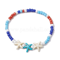 Sommer Strand Seestern synthetische Türkis & Perle Armband-Sets&nbsp;BJEW-JB10347-01