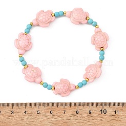 Stretch-Armbänder aus synthetischen Türkis- und Messingperlen für Damen&nbsp;BJEW-JB13876-03