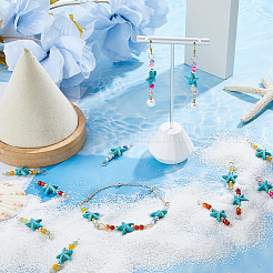 24 Stück 4 Farben Sommer Strand gefärbt synthetische türkis Seesterne & natürliche gemischte Stein facettierte runde Perlen Verbinder Charms&nbsp;PALLOY-FH00160