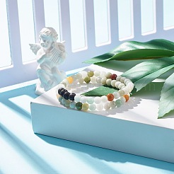 2 pièces 2 style jadéite naturelle et roche de lave ensemble de bracelets extensibles perlés ronds&nbsp;BJEW-JB07572