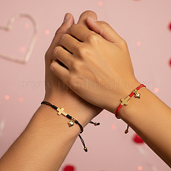 2 Stück doppellagige Partnerarmbänder aus Messing mit erhabenem Herz- und Kreuzmotiv&nbsp;EU8797-3