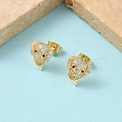 Boucles d'oreilles à tige en laiton avec micro pavé de zircons cubiques transparents pour chien&nbsp;EJEW-Z144-01G