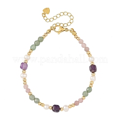 Bracelets composés de perles rondes et cubiques facettées en pierres précieuses naturelles mélangées&nbsp;BJEW-JB14336-02
