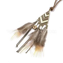 Collana in lega rombo con pendente in piuma con perline di legno&nbsp;NJEW-P261-06AB