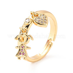 Anello regolabile con ciondolo bimba e cuore in zirconi&nbsp;RJEW-C024-07G