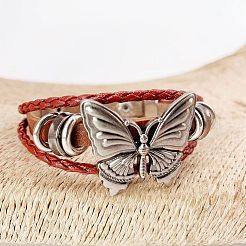 Schmetterlingslegierung PU-Kunstlederschnur geflochtene Armbänder&nbsp;FS-WG2E2BB-01