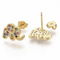 Orecchini a bottone in ottone con zirconi colorati e micro pavè&nbsp;EJEW-S208-044