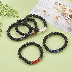 Pulseras elásticas redondas con cuentas de roca de lava natural&nbsp;BJEW-JB05506