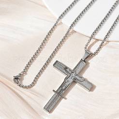Religione 201 ciondolo croce di Gesù in acciaio inossidabile collane a catena a maglia fine in acciaio inossidabile 304&nbsp;SA-CBA3211-02P