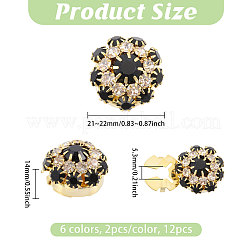 12 bouton de manchette en laiton avec strass bicolore&nbsp;DIY-GL0007-16