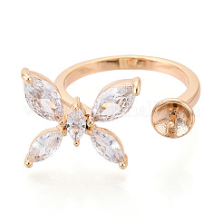 Impostazioni per anello a polsino a forma di farfalla in ottone con micro pavé di zirconi cubici trasparenti per perline semiforate&nbsp;KK-T076-47G