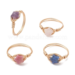 Fingerringe aus goldfarbenem Kupferdraht&nbsp;RJEW-JR00983