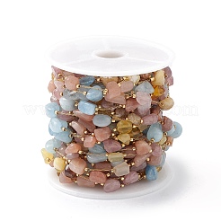 Catene a maglie in morganite naturale con pepite in acciaio inossidabile 304&nbsp;CHS-P016-49G-03