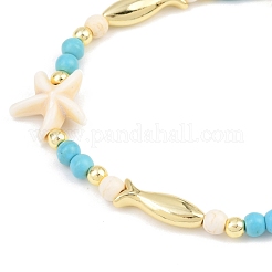 Bracelets extensibles en perles synthétiques turquoise et laiton pour femmes&nbsp;BJEW-JB12487