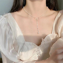 Colliers en alliage avec pendentif nœud papillon et pompon en plastique et perles d'imitation pour femmes&nbsp;FS-WGA15AC-01