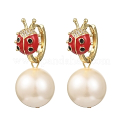 Pendientes de aro redondos de latón con circonitas cúbicas micro pavé de mariquita&nbsp;EJEW-Z164-26G