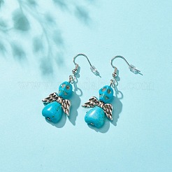 Boucles d'oreilles tête de mort turquoise synthétique avec ailes pendantes&nbsp;EJEW-JE04944-04