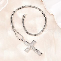 Religione 201 ciondolo croce di Gesù in acciaio inossidabile collane a catena a maglia fine in acciaio inossidabile 304&nbsp;SA-H003-05P