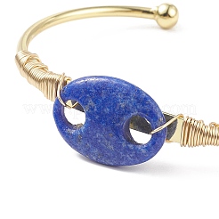 Bracciale rigido aperto con chicchi di caffè in lapislazzuli naturale&nbsp;BJEW-G660-01G-12