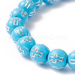 Rundes Stretcharmband aus Acryl mit Kreuzperlen für Kinder&nbsp;BJEW-JB09936