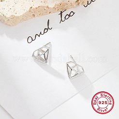 Anlaufgeschützte Ohrstecker aus rhodiniertem Sterlingsilber in Diamantform für Damen&nbsp;CC0572-1