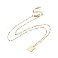 Collar con colgante de rectángulo con la palabra buena suerte&nbsp;NJEW-A004-04G