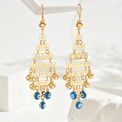 Boucles d'oreilles chandelier à pampilles en laiton émaillé et mauvais œil&nbsp;BJ5861