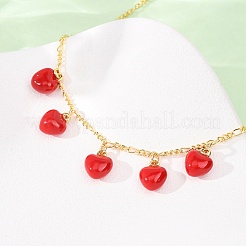 Collares con colgante de corazón rojo esmaltado en latón para el día de San Valentín para mujer&nbsp;NJEW-A071-13B-G